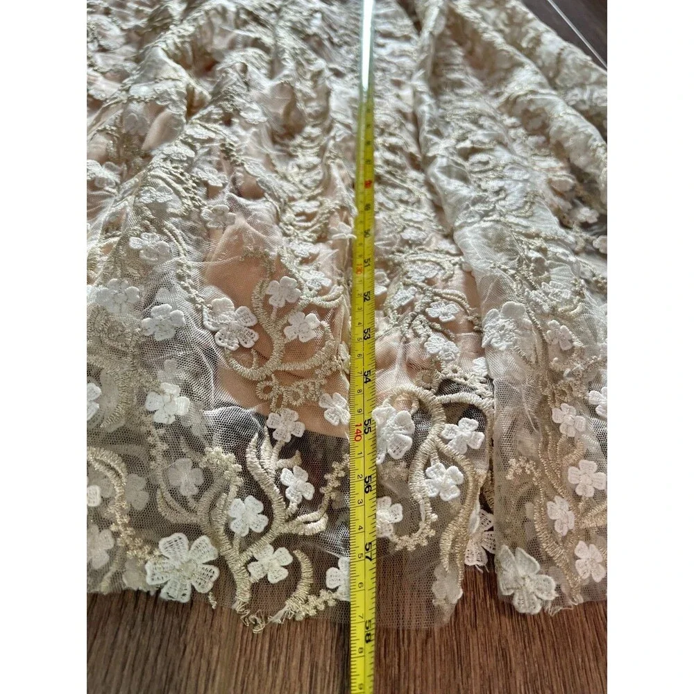Altar'd State Dress Sz S Blush Tan Formal Floral Lace Overlay‎ V-Neck Long Maxi - Picture 13 of 16